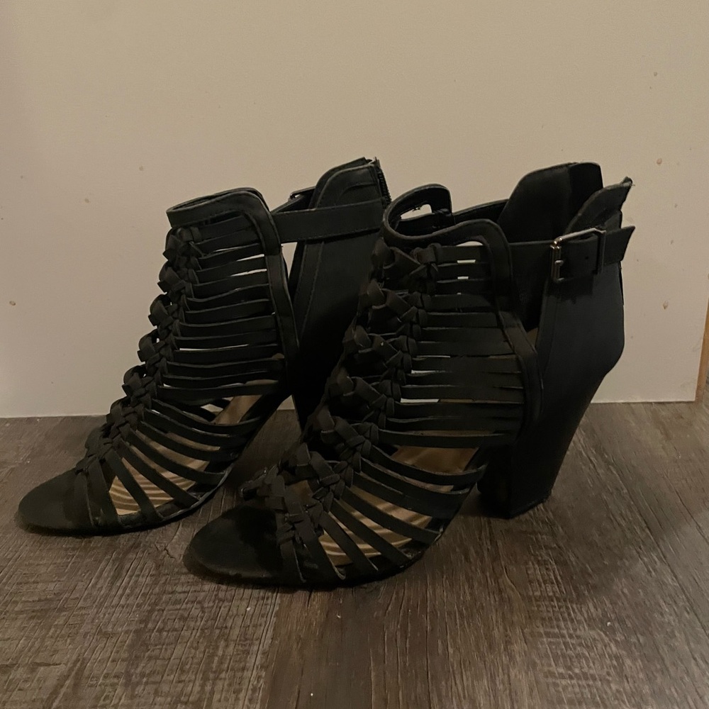 Black Strappy Women's Heels - Picture 2 of 5